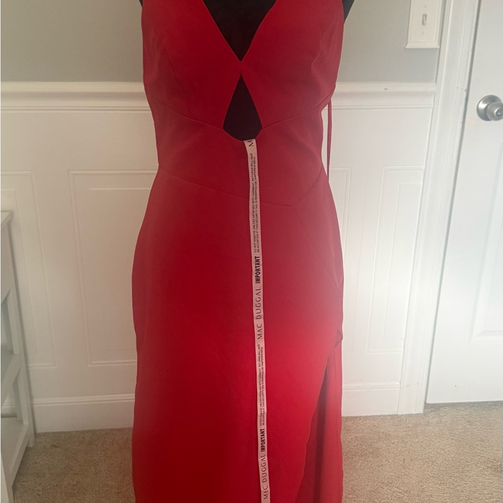 Red V-Neck Cutout Evening Dress